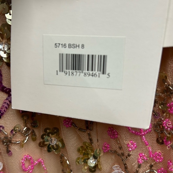 MAC DUGGAL 5716 NWT Pink Sequined Floral Long Sleeve High Neck Midi Dress - Picture 7 of 15